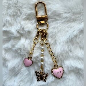 Gold and Pink Heart Charm Key Holder/Bag Charm